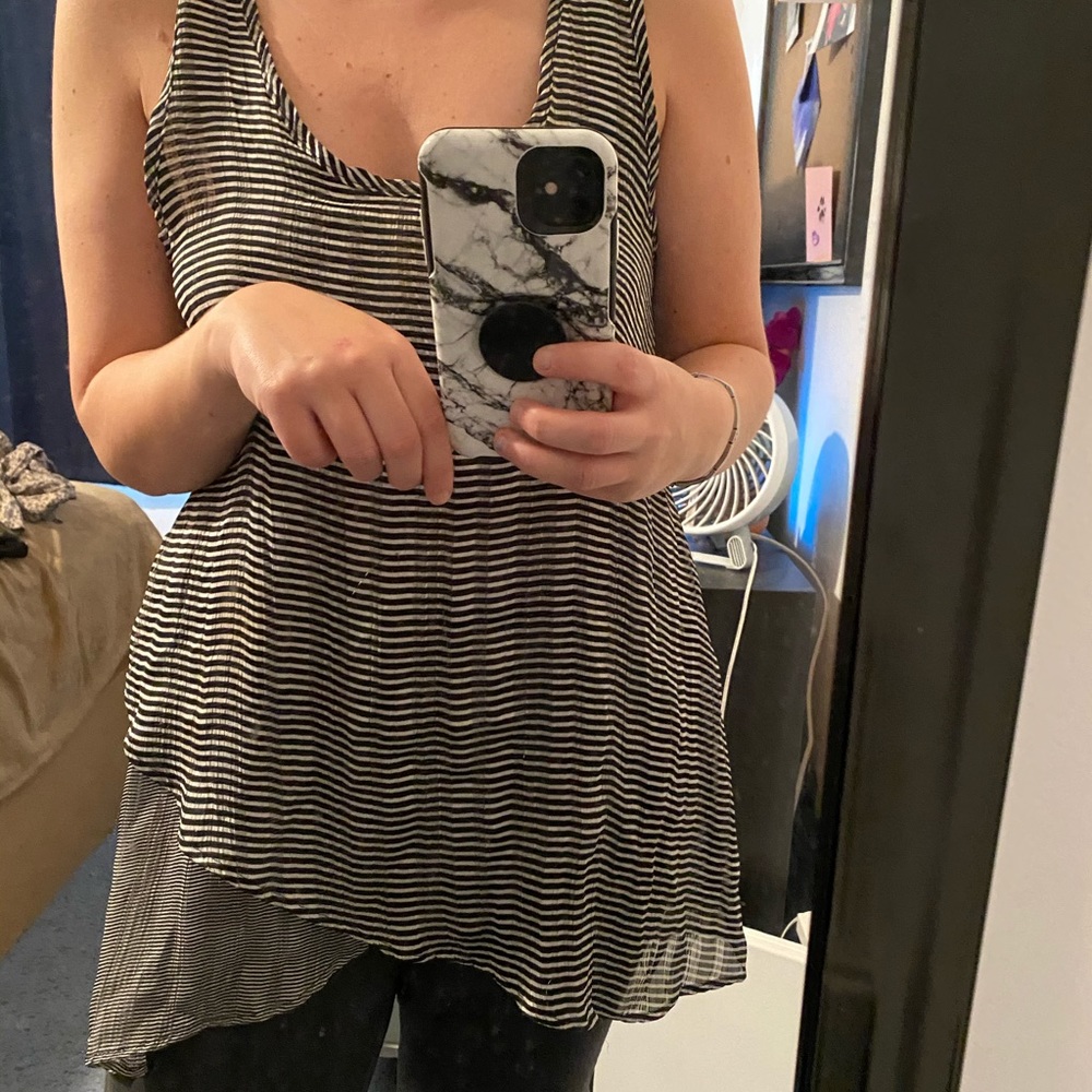 Chiffon striped hi-low blouse